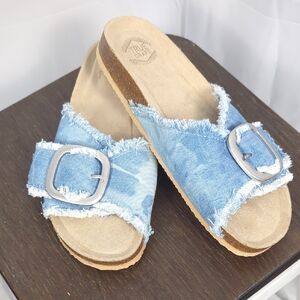 True Craft Denim Slides with Silver Accent